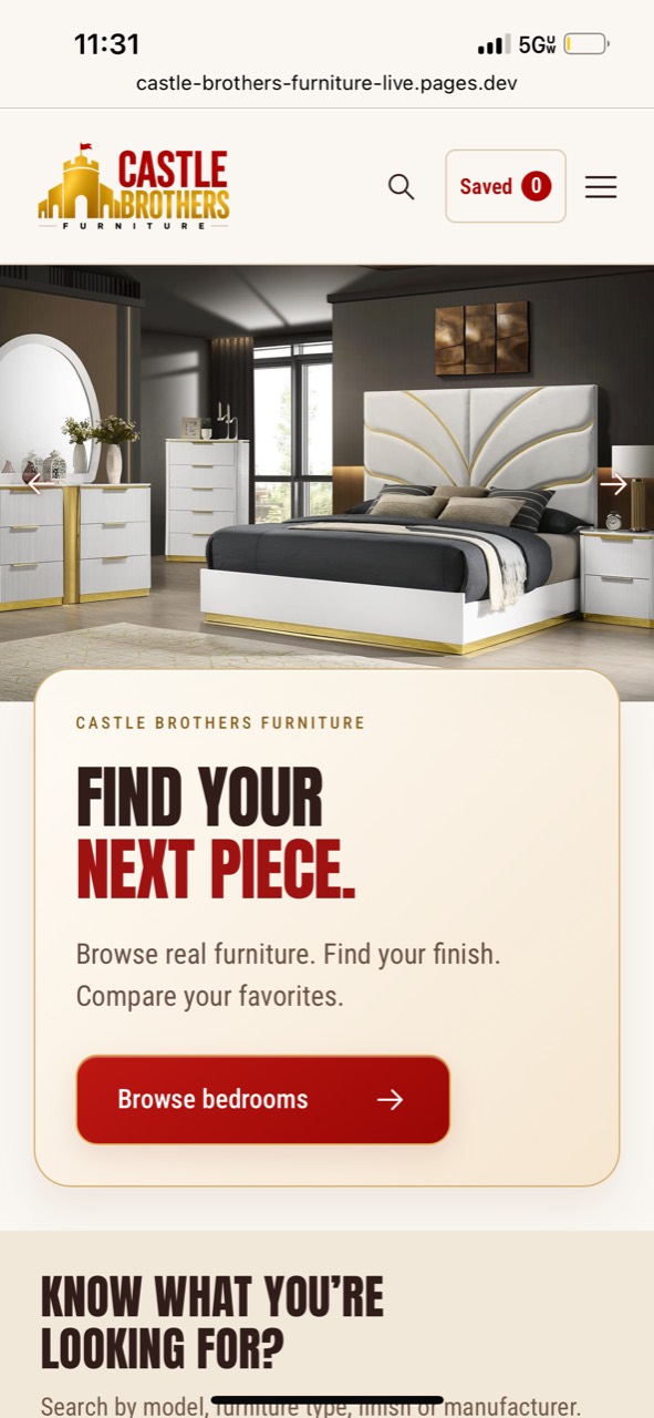 Castle Brothers Furniture mobile homepage