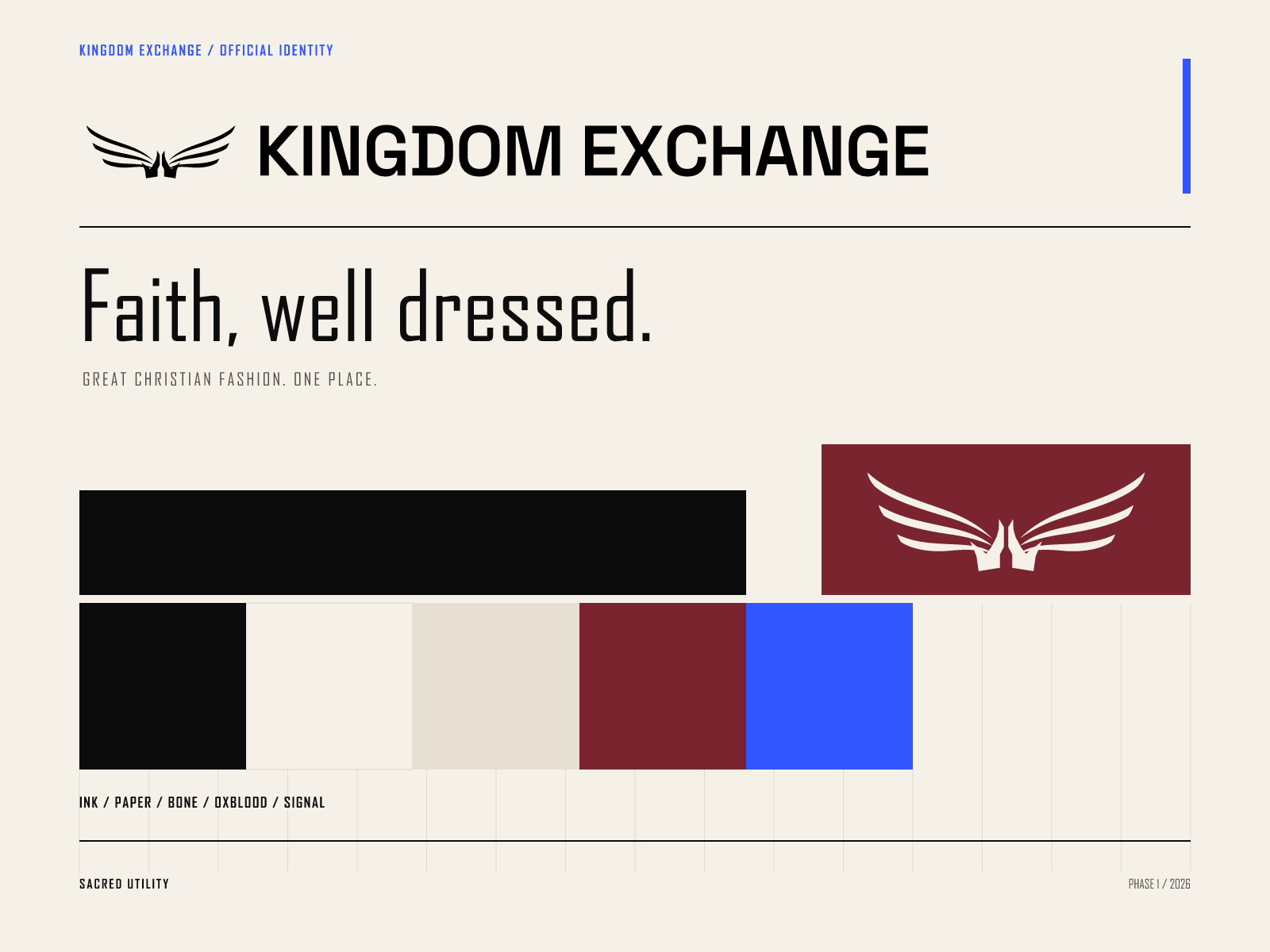 Kingdom Exchange logo and brand identity with typography and color palette