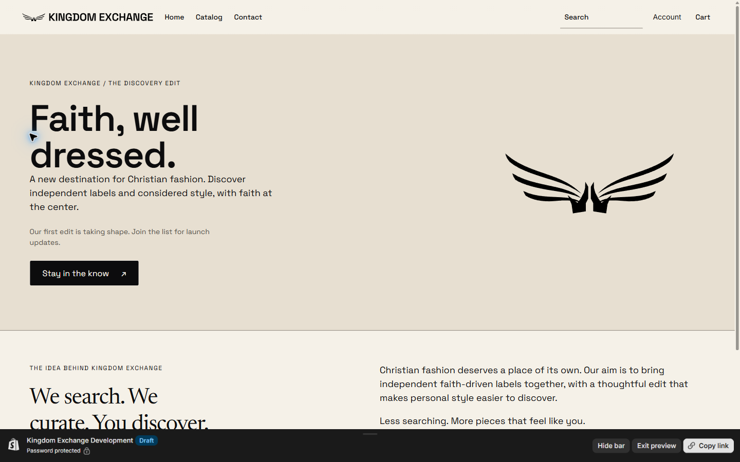 Kingdom Exchange unpublished development storefront on desktop
